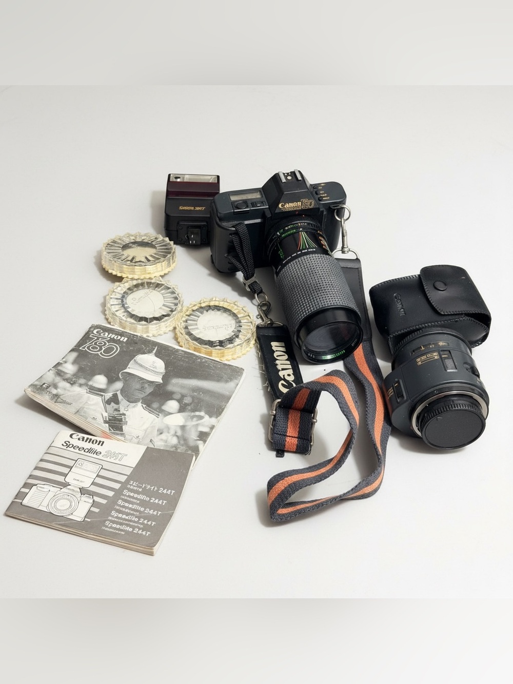 Vintage Canon T80 With a 244T Speedlite Flash Unit Zoom Lens AC 35-70*Read*